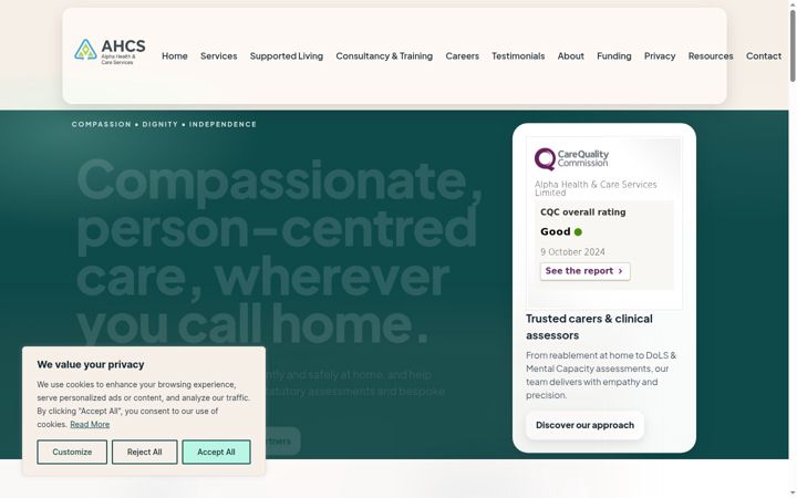 Screenshot of alphahealthandcare.co.uk