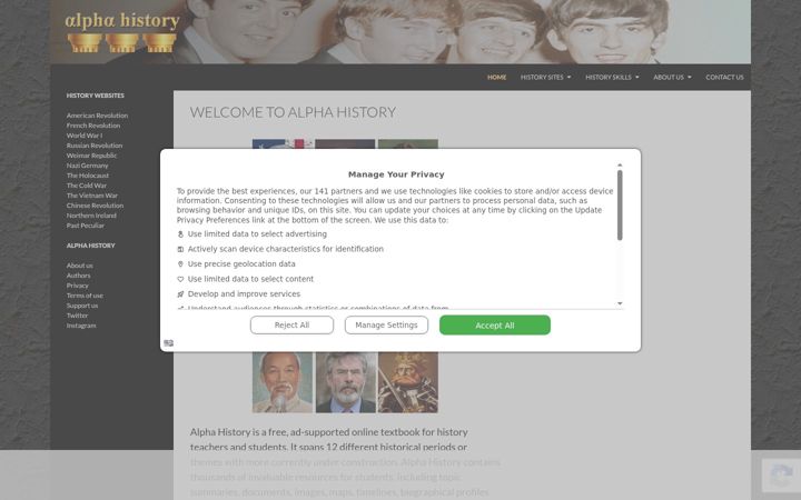 Screenshot of alphahistory.com