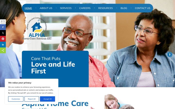 Ekrānuzņēmums no alphahomecareservices.com