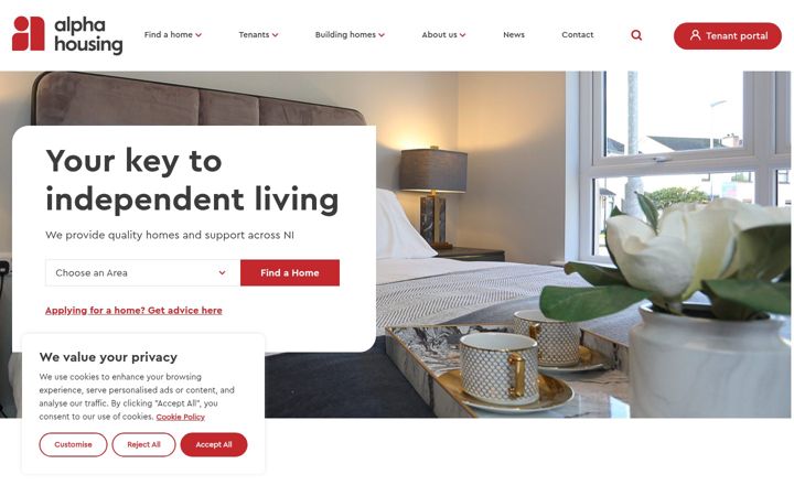Screenshot of alphahousingni.org