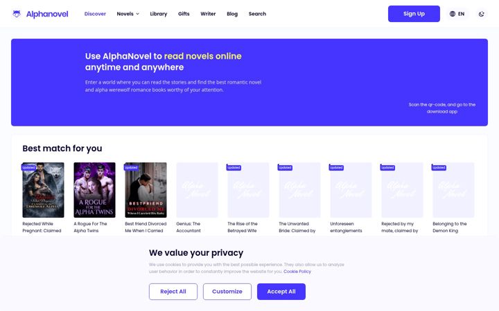 Screenshot of alphanovel.io