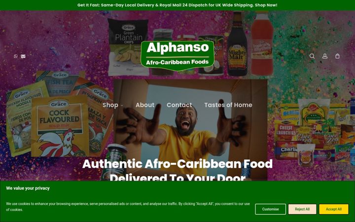 Captura de pantalla de alphansofoods.co.uk
