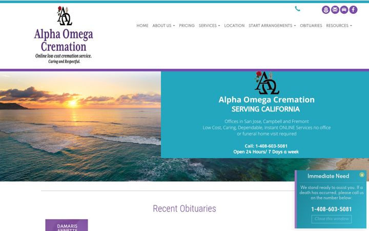 Screenshot of alphaomegacremationca.com