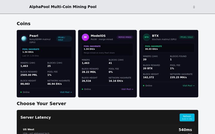 Captura de ecrã de alphapool.tech