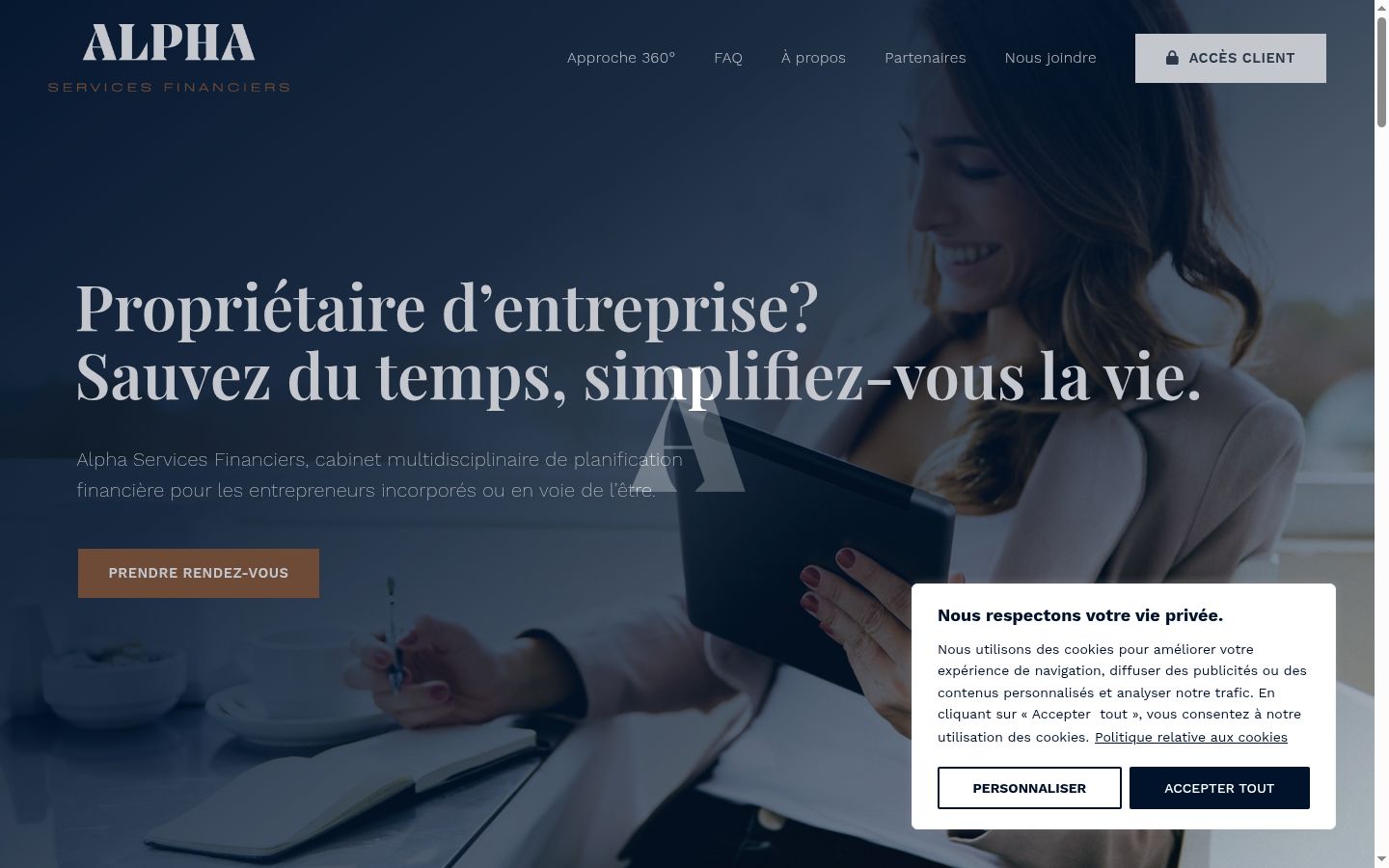 Capture d'écran de la bannière de consentement affichée avant toute interaction