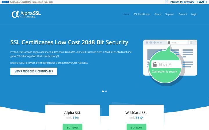 Screenshot of alphassl.com