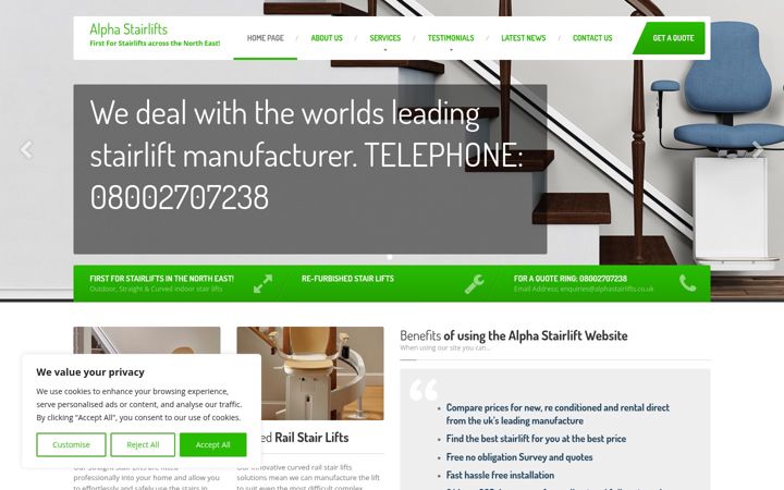 Screenshot von alphastairlifts.co.uk