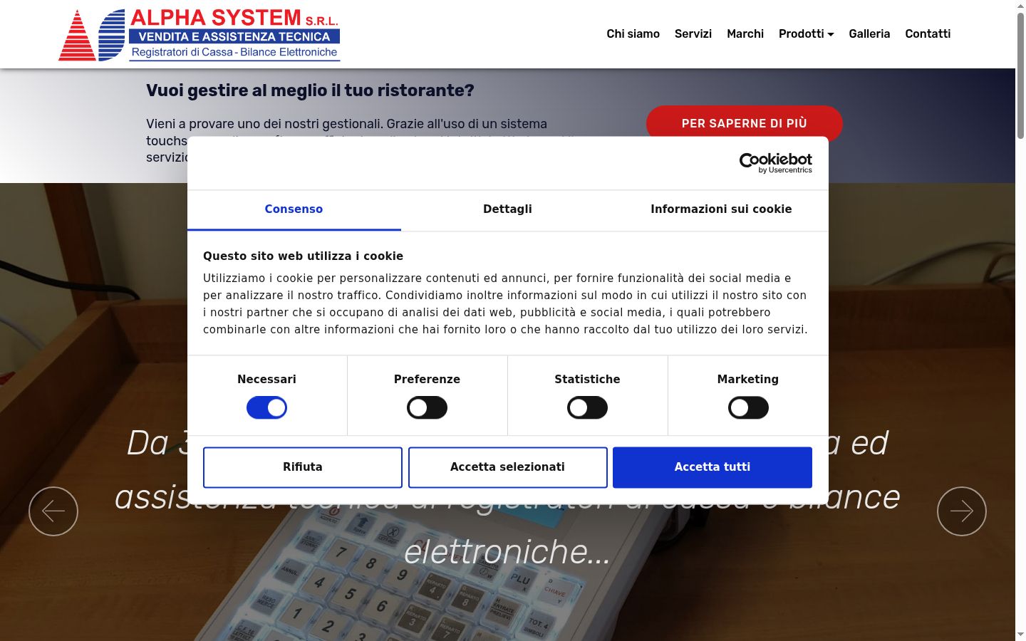 Screenshot del banner di consenso mostrato prima di qualsiasi interazione