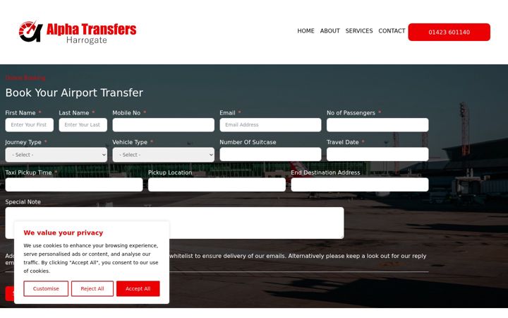 Screenshot of alphatransfersharrogate.co.uk