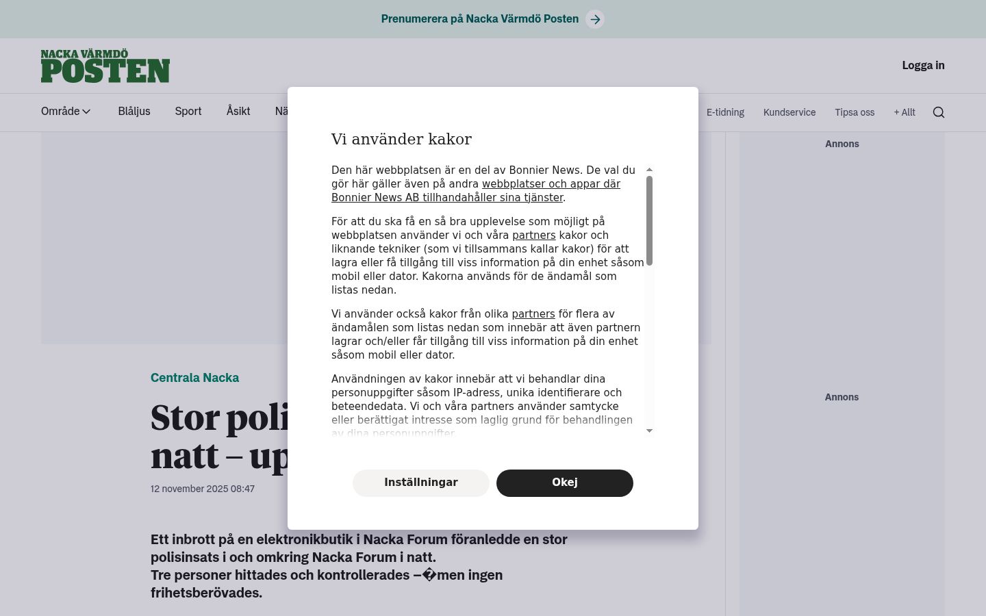 Capture d'écran de la bannière de consentement affichée avant toute interaction