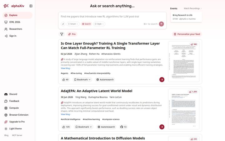 Screenshot di alphaxiv.org