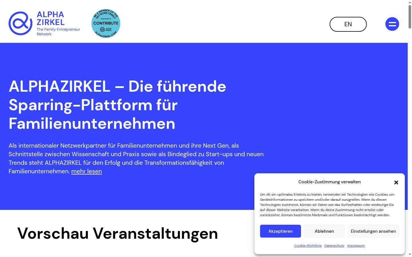 Screenshot des Einwilligungsbanners vor jeglicher Interaktion
