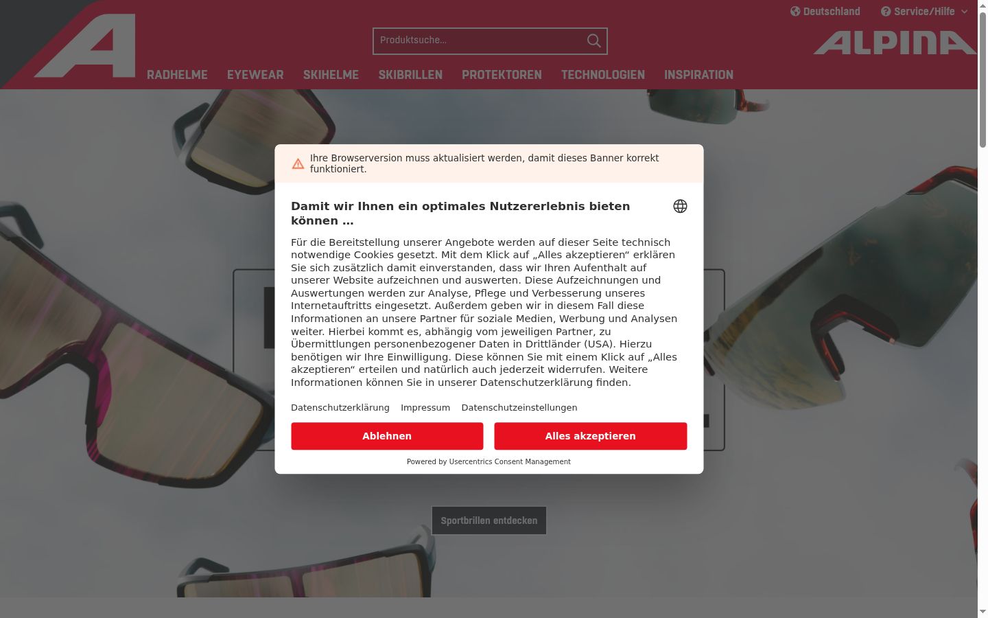 Snímek obrazovky baneru souhlasu zobrazeného před jakoukoli interakcí