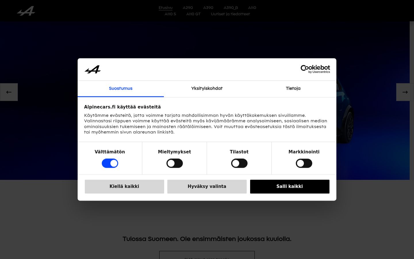 Sutikimo reklamjuostės, rodytos prieš bet kokią sąveiką, ekrano kopija