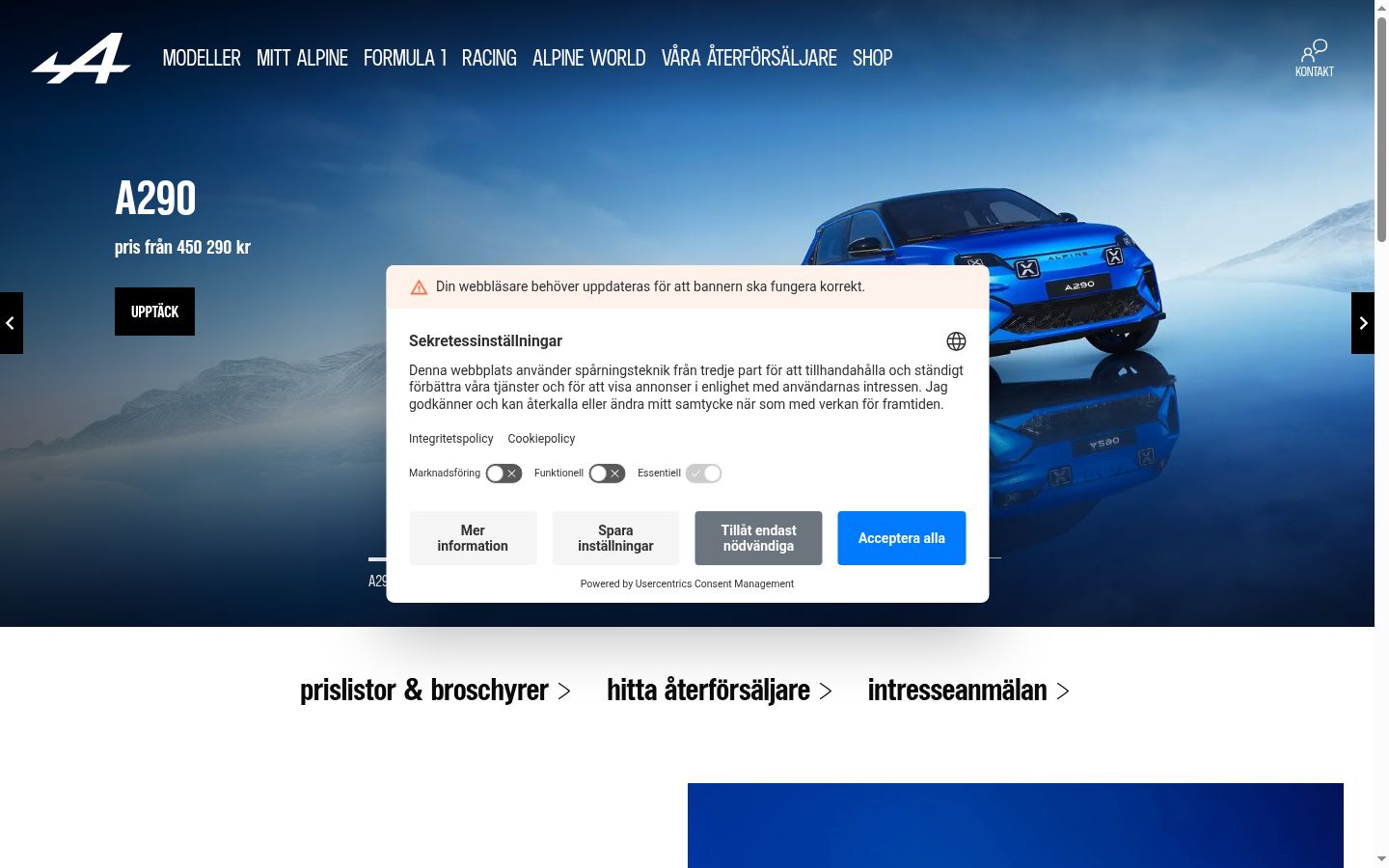 Sutikimo reklamjuostės, rodytos prieš bet kokią sąveiką, ekrano kopija