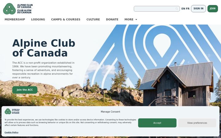 Ekrano kopija alpineclubofcanada.ca