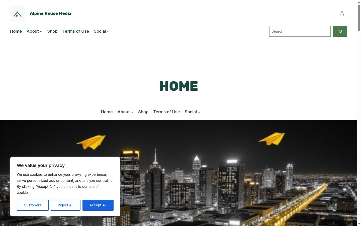 Screenshot del banner di consenso mostrato prima di qualsiasi interazione
