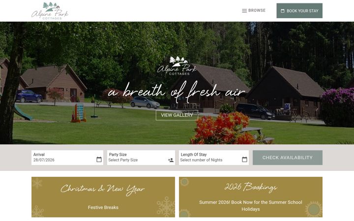 Screenshot of alpineparkcottages.co.uk