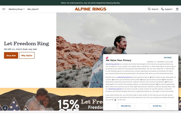 Screenshot von alpinerings.com
