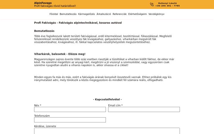 Screenshot ta' alpinfavago.hu