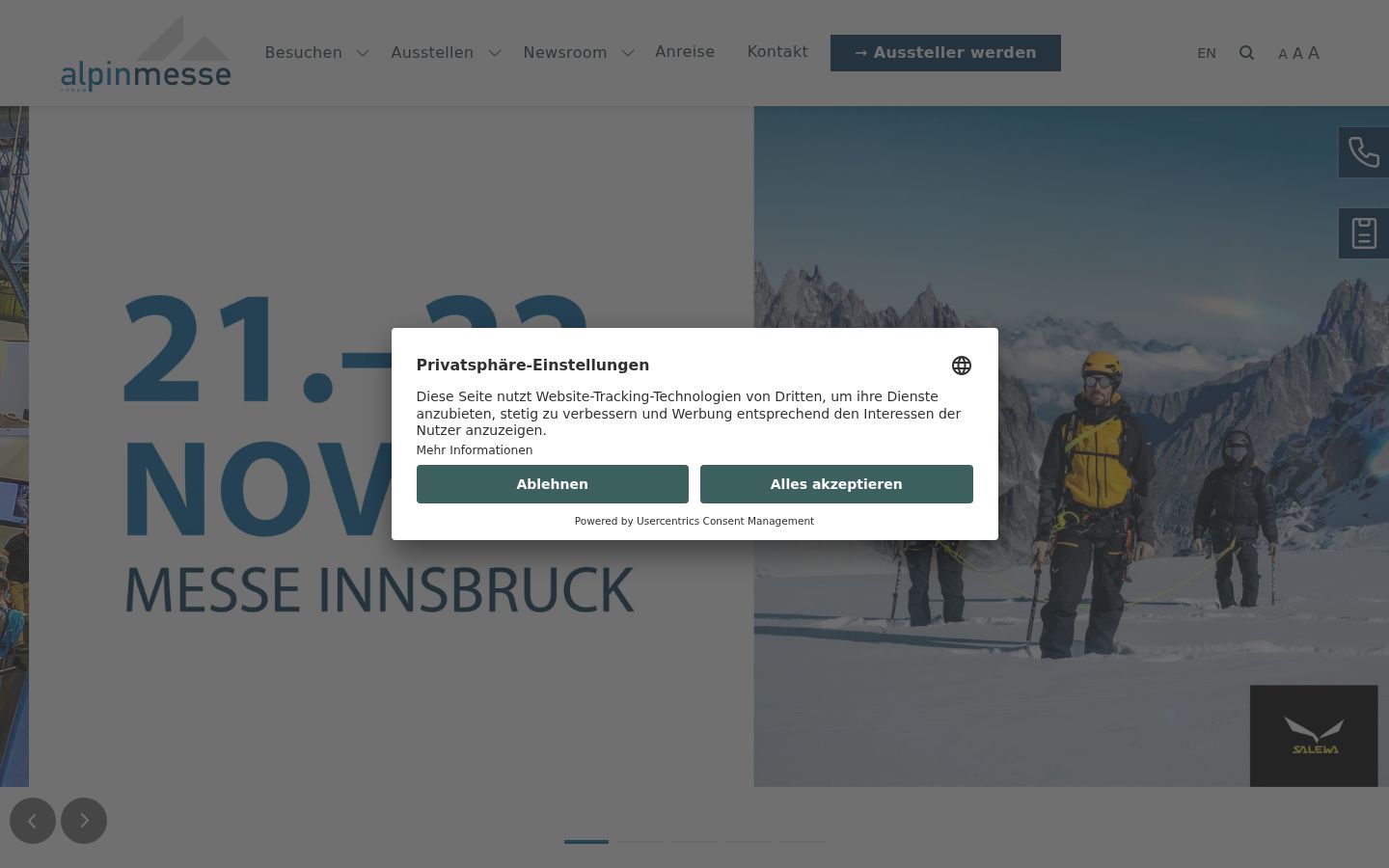 Screenshot des Einwilligungsbanners vor jeglicher Interaktion