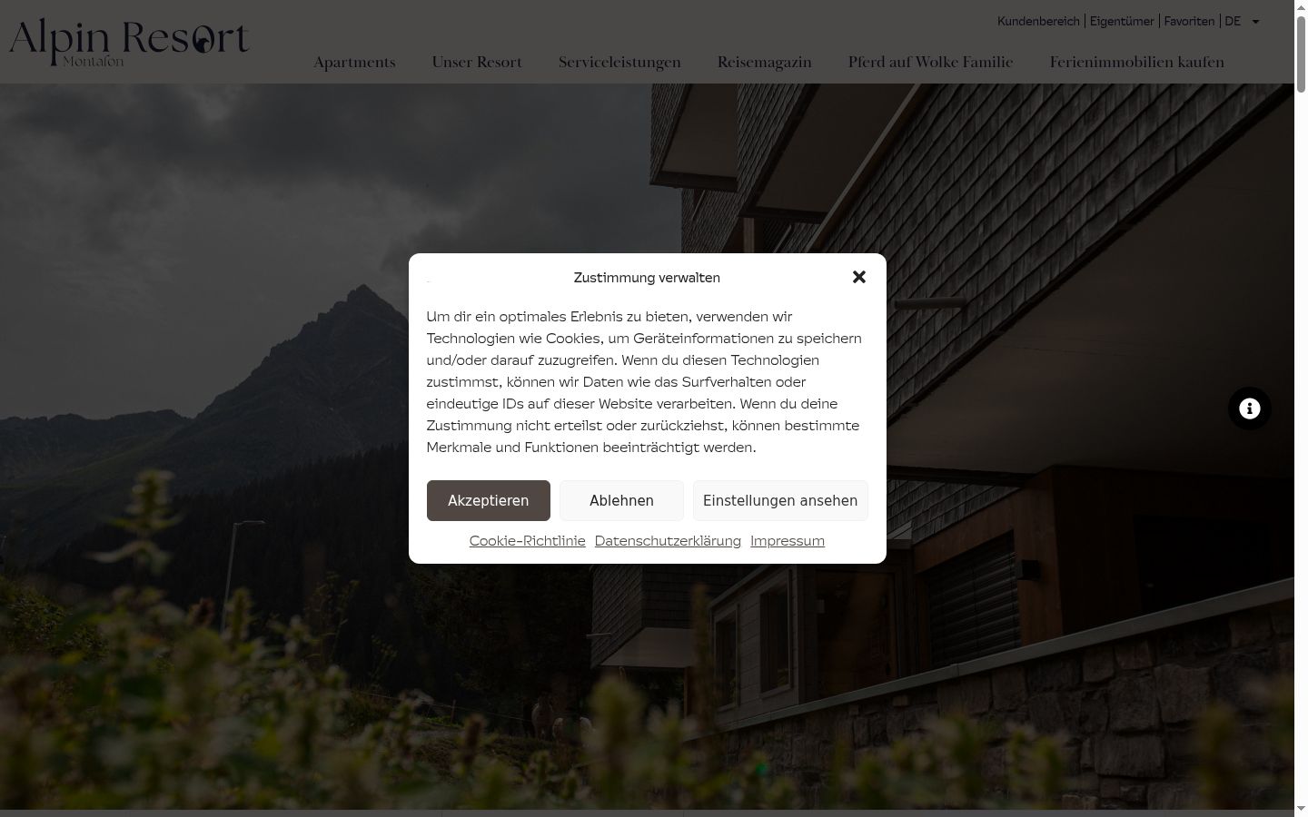 Screenshot of the consent banner shown before any interaction