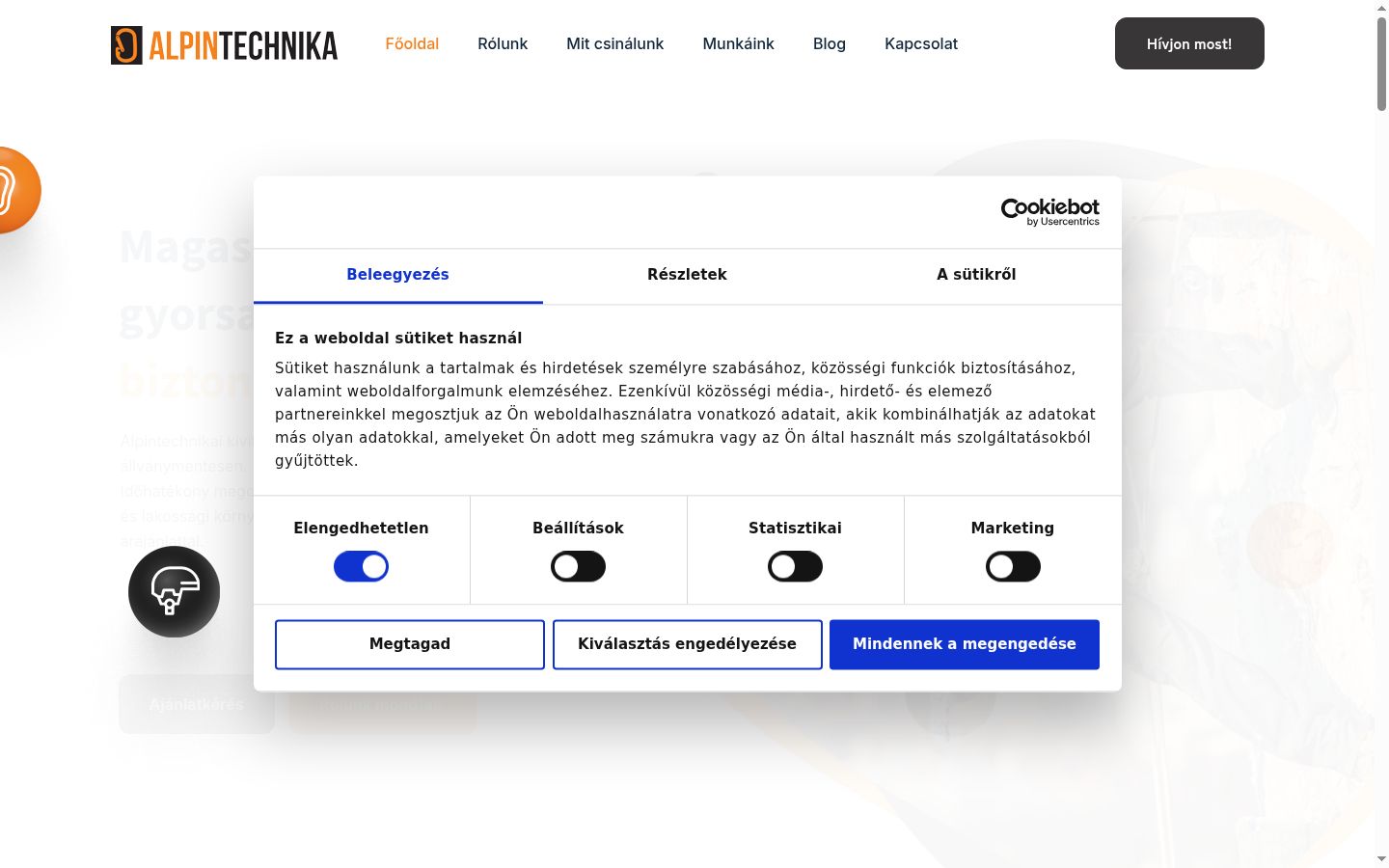Képernyőkép a bármilyen interakció előtt megjelenő hozzájárulási bannerről