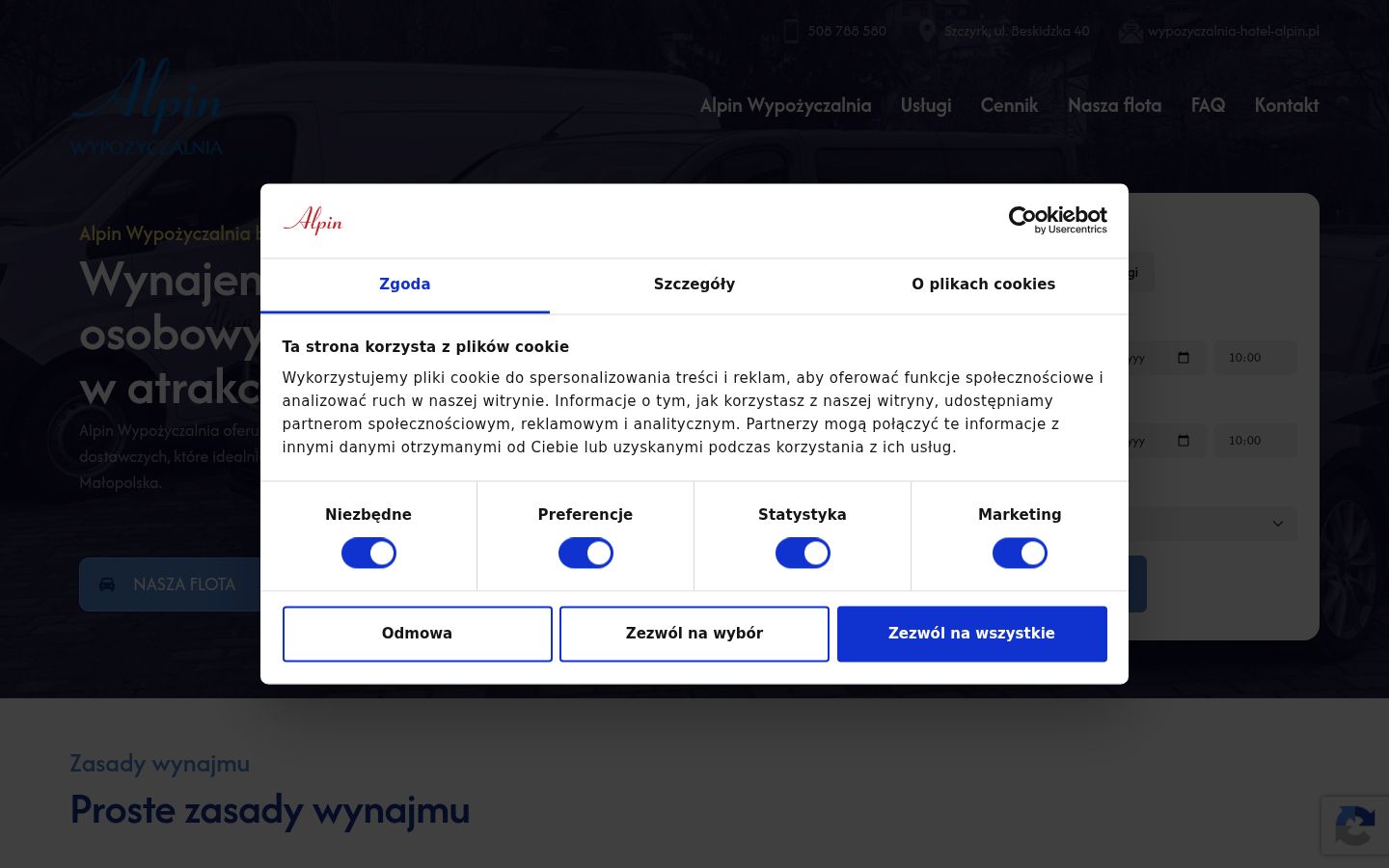 Zrzut ekranu banera zgody wyświetlanego przed jakąkolwiek interakcją