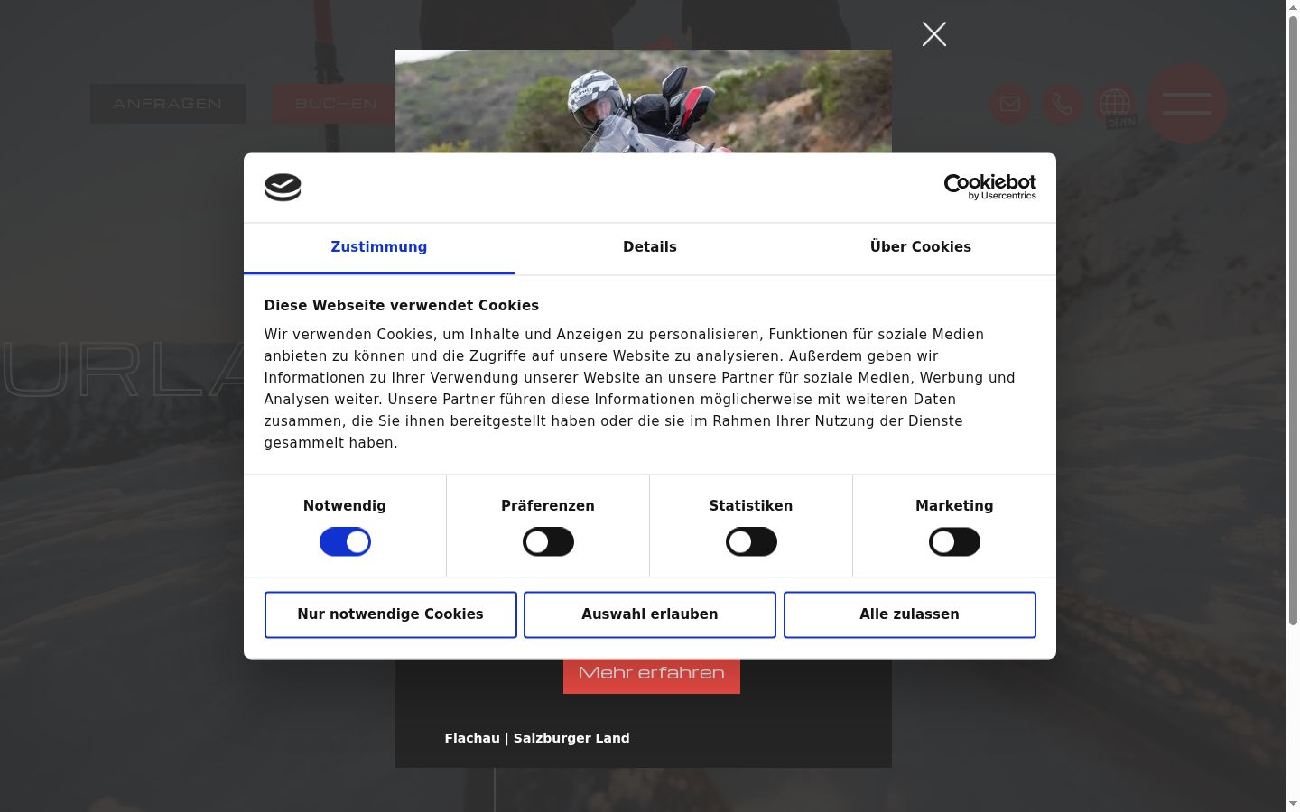 Screenshot del banner di consenso mostrato prima di qualsiasi interazione