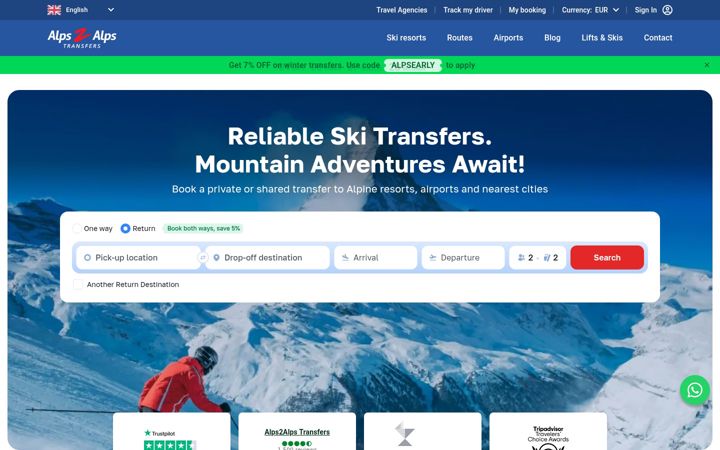 Screenshot of alps2alps.com