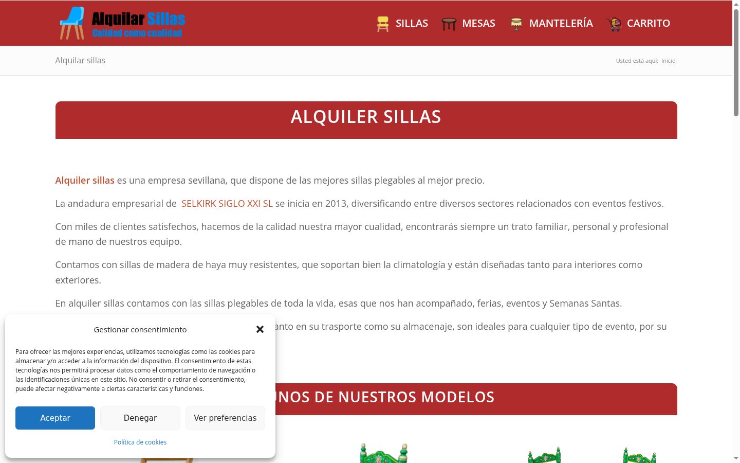 Captura de pantalla del banner de consentimiento mostrado antes de cualquier interacción