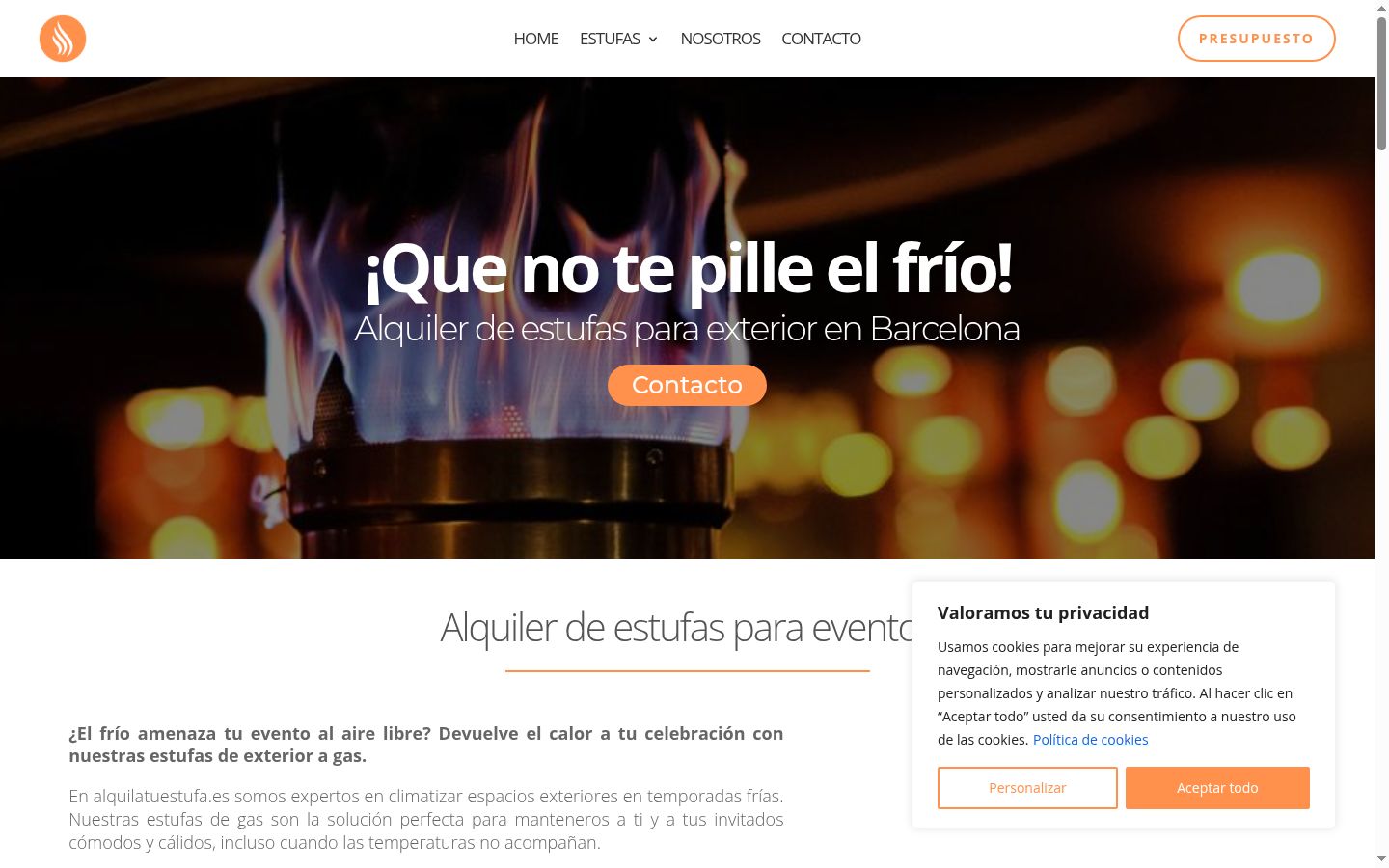 Captura de pantalla del banner de consentimiento mostrado antes de cualquier interacción