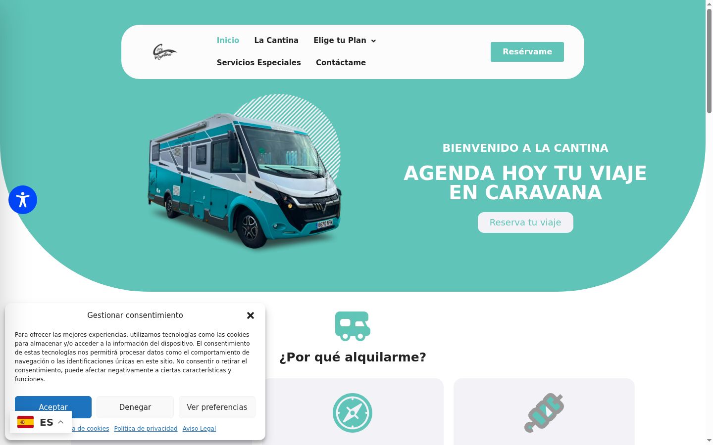 Captura de ecrã do banner de consentimento apresentado antes de qualquer interação