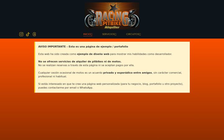 Screenshot of alquilerdepitbike.com