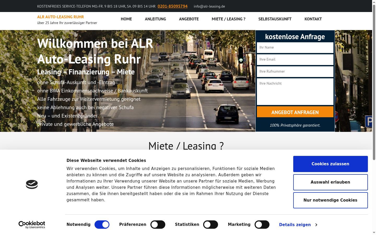 Screenshot des Einwilligungsbanners vor jeglicher Interaktion