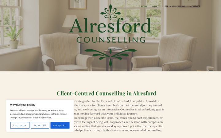 Screenshot of alresfordcounselling.co.uk