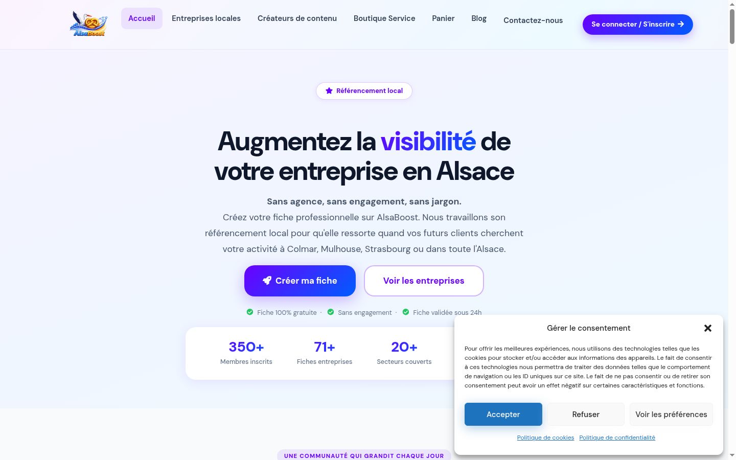 Screenshot del banner di consenso mostrato prima di qualsiasi interazione