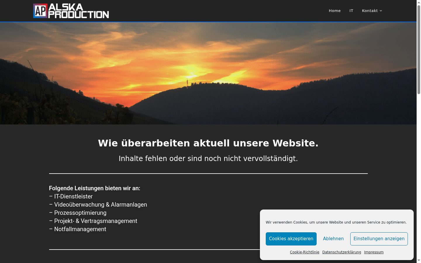 Screenshot des Einwilligungsbanners vor jeglicher Interaktion