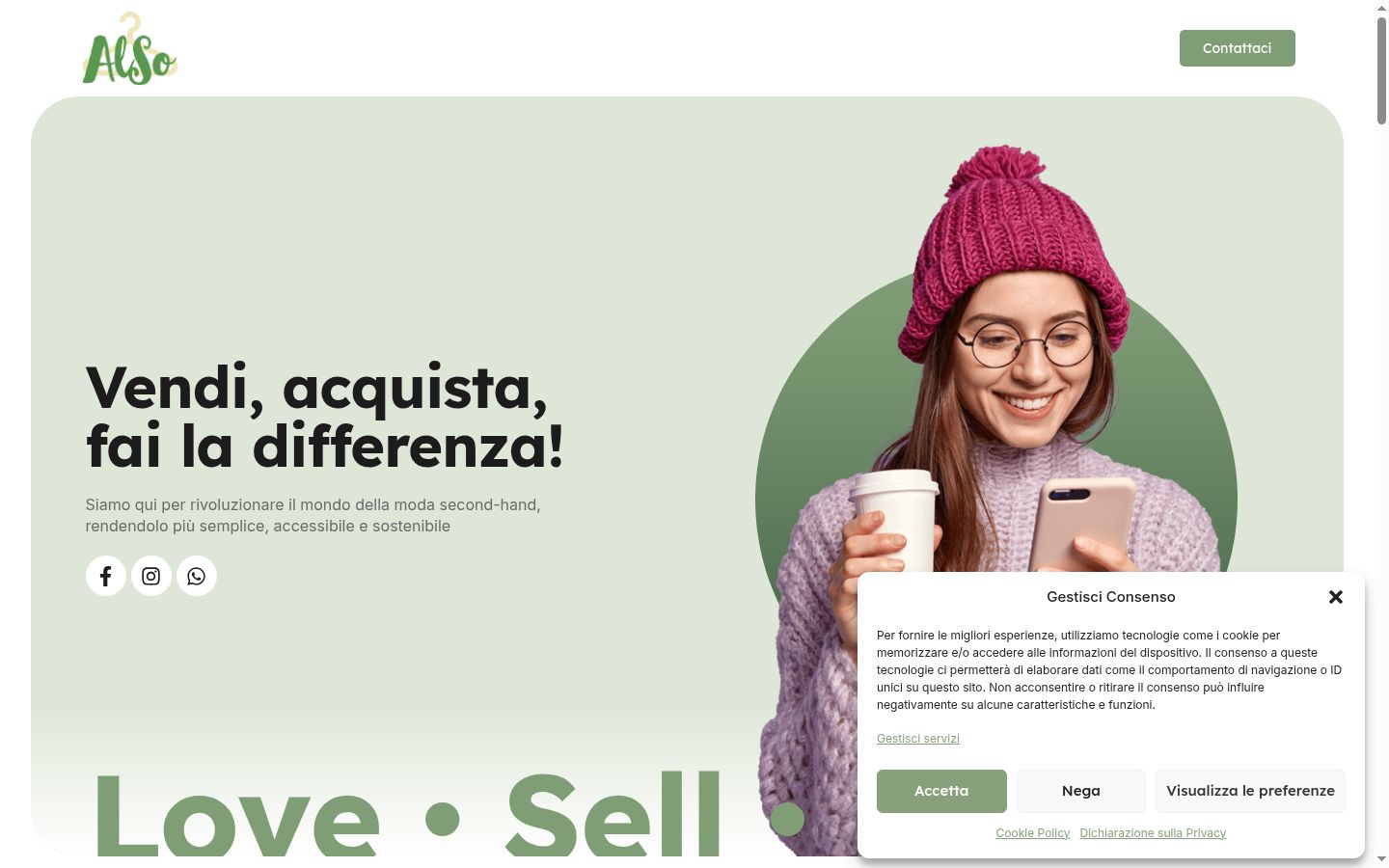 Screenshot del banner di consenso mostrato prima di qualsiasi interazione