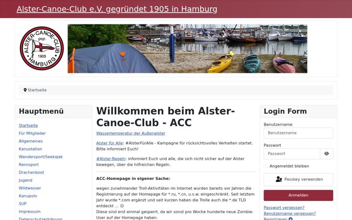 Screenshot of alster-canoe-club.de