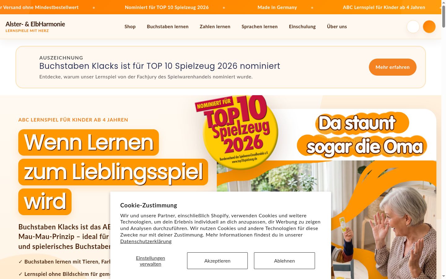 Screenshot van de toestemmingsbanner zoals getoond vóór enige interactie