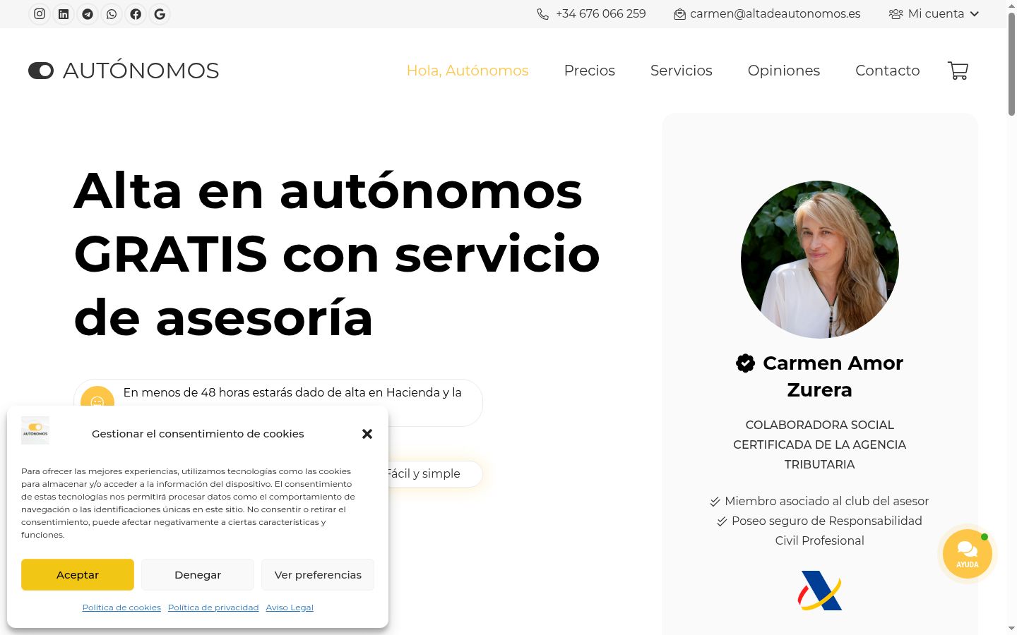 Captura de pantalla del banner de consentimiento mostrado antes de cualquier interacción