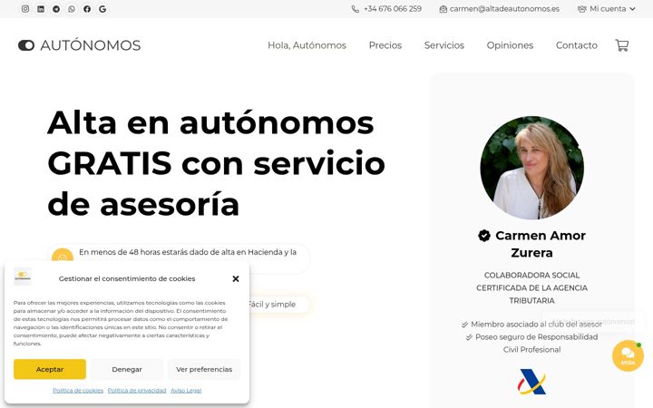 Captura de pantalla de altadeautonomos.es