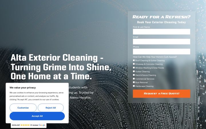 Screenshot of altaexteriorcleaning.com