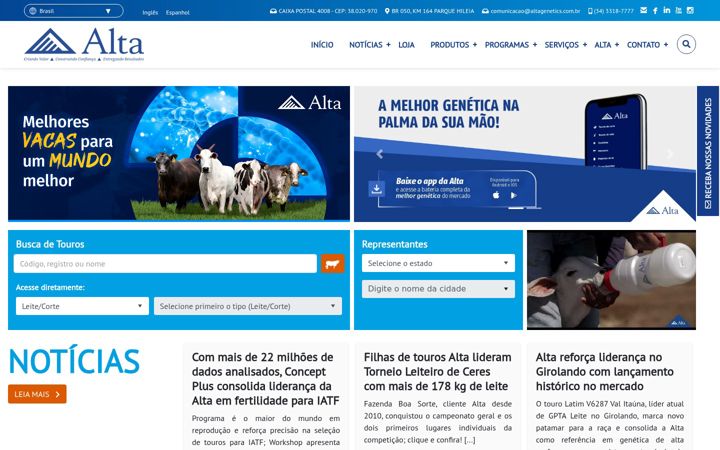 Screenshot stránky altagenetics.com.br