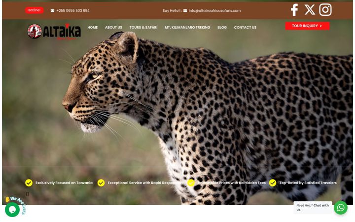 Snímek obrazovky altaikaafricasafaris.com