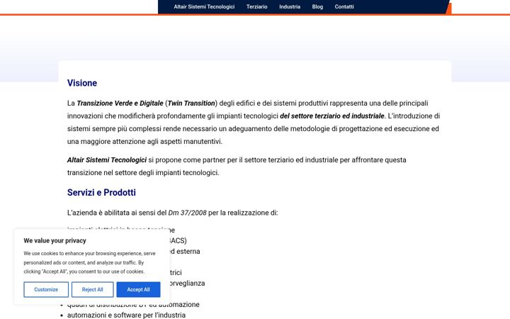 Captura de pantalla de altairsistemi.it