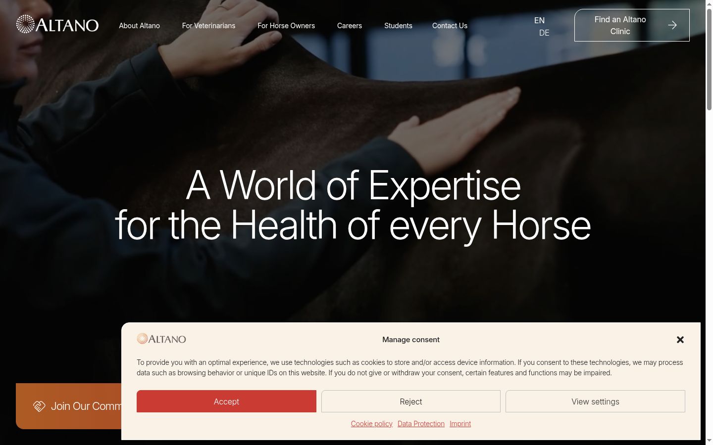 Screenshot del banner di consenso mostrato prima di qualsiasi interazione