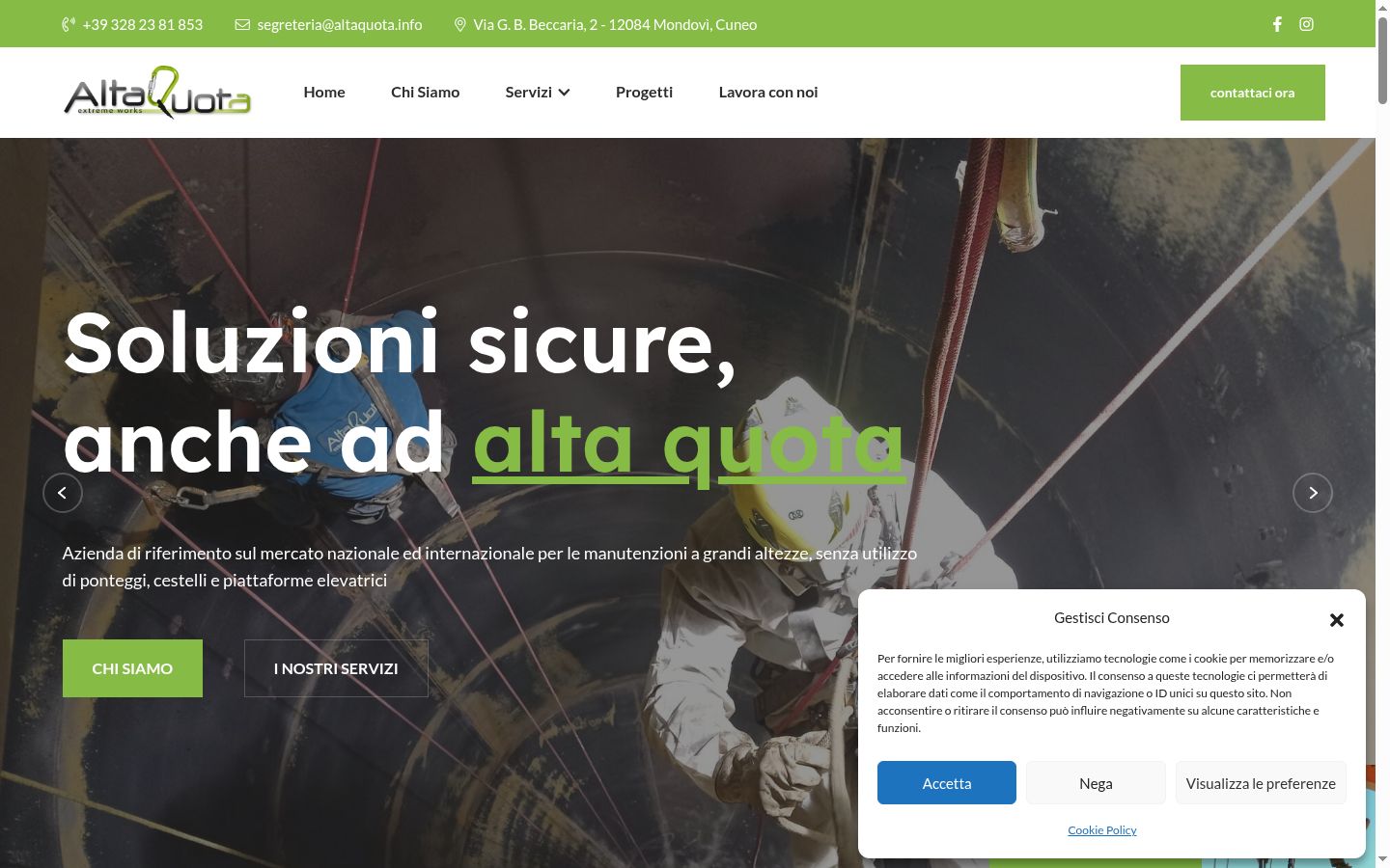 Screenshot del banner di consenso mostrato prima di qualsiasi interazione