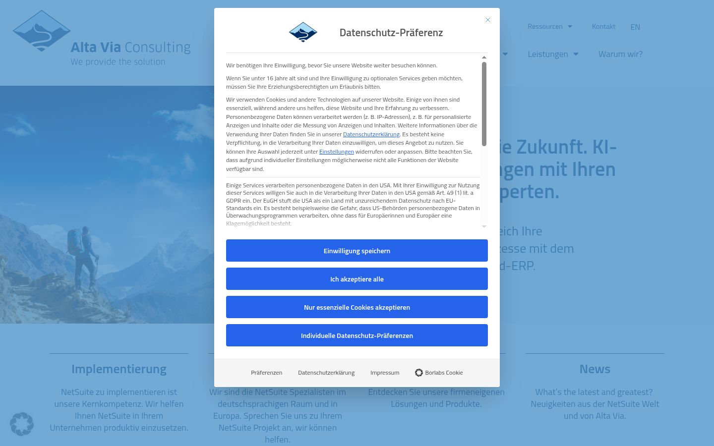 Snimka zaslona bannera za privolu prikazanog prije bilo kakve interakcije